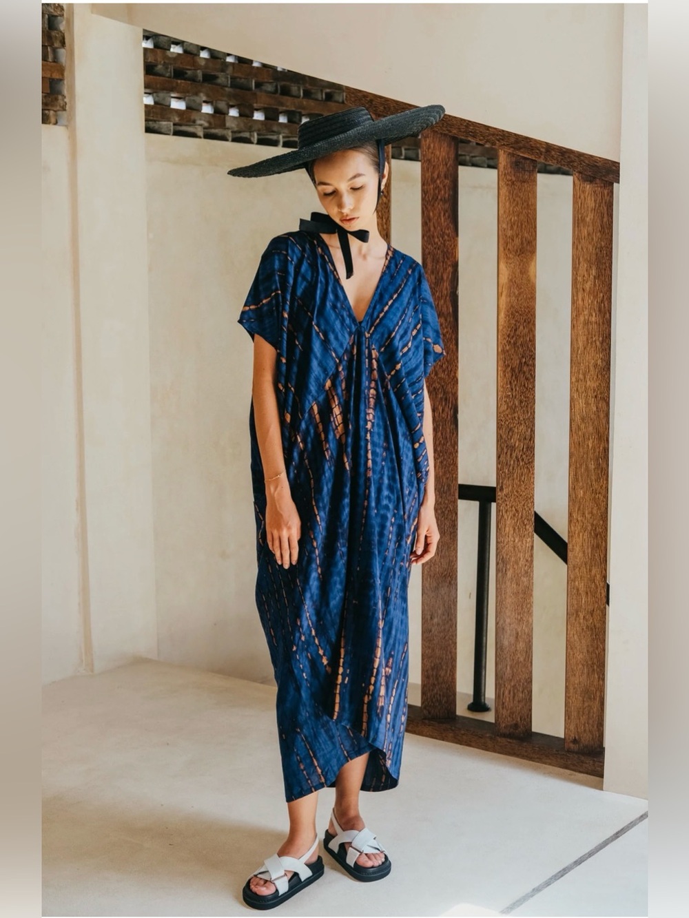 NWT Pink Haley Madella Hand Dyed Kaftan Dress in Ocean Blue
